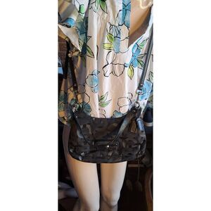 Coach Black Signature Jacquard Kristin Shoulder Bag Small Hobo Purse Silver Hard